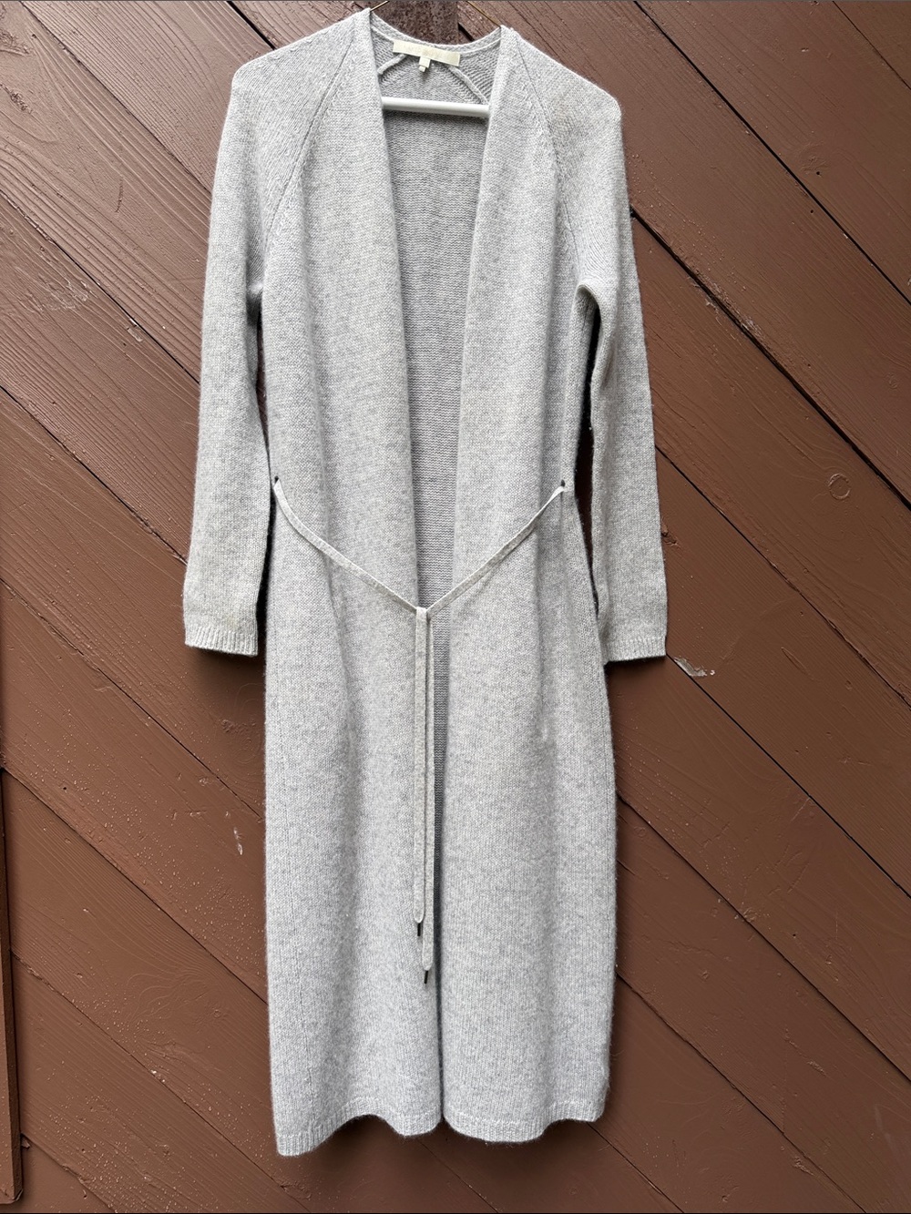 NakedCashmere Light Gray Longline  Tie-Waist Cashmere Cardigan